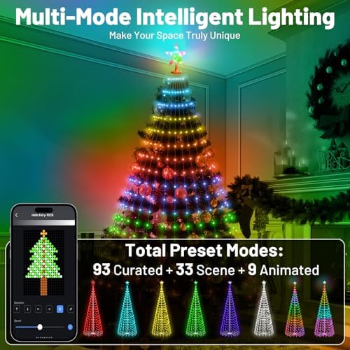GMAULEE Smart Christmas Tree Cone Lights 9FT 460 LEDs, 16 Million Colors with Patterns & Text Display, App & Remote Control, Music Sync & Timer, Waterproof for Indoor Outdoor Christmas Decor (9FT)