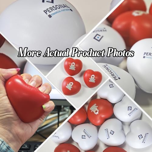 50 Pcs Custom Heart Stress Balls Bulk – 9 Colors PU Foam Squeeze Balls Personalized with Logo/Text/Image, Fun Party Favors & Holiday Giveaways for Adults (50)