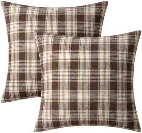MIULEE Fall Plaid Pillow Covers Scottish Tartan 20x20 Chocolate Brown