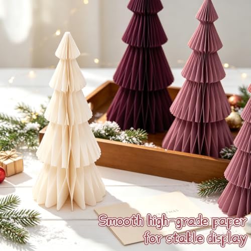 SUNBEAUTY Honeycomb Paper Christmas Tree, Foldable 3D Honeycomb Trees Table Centerpiece, Vintage Reusable Table Decor for Xmas Holiday Modern Home Mantel Decor