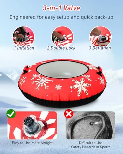 42" Heavy Duty Snow Tube 1/2 Pack with Premium Canvas Cover for Kids Ages 13+ Adults, Inflatable Snow Tube Sled with Thickened Bottom Tow Strap Repair Kit, Outdoor Winter for Sledding
