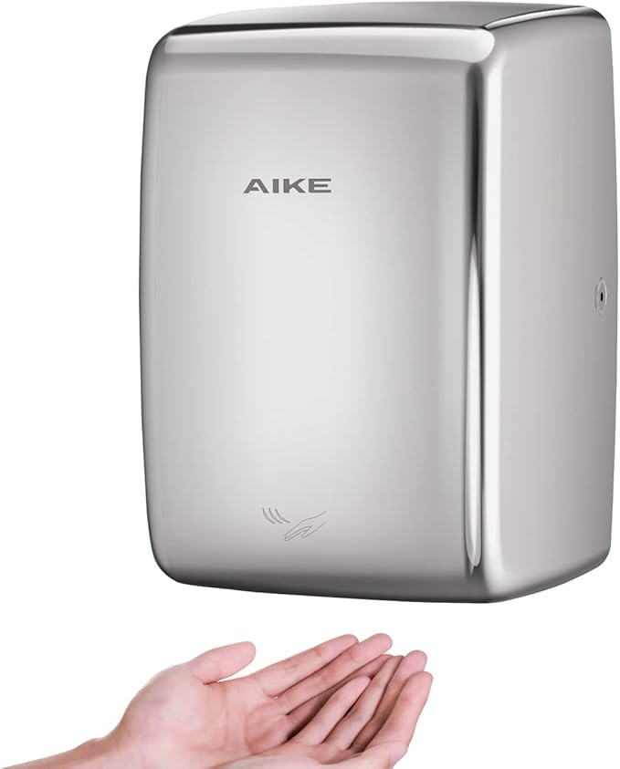 AIKE UL Approved Compact Jet Hand Dryer Hard-Wired Friendly, 1350W 120V Polished Stainless Steel Model AK2803D