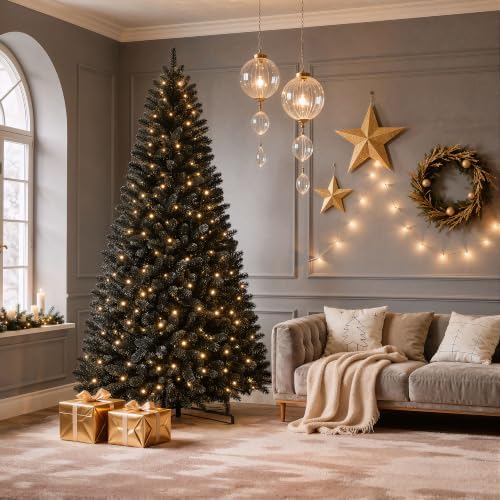 DWVO 7.5ft Artificial Black Halloween Christmas Tree, 1258 Tips