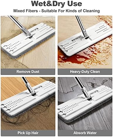 JOYMOOP Mop and Bucket with Wringer Set with 61" Mop Handle with Flexible 13" Flat Head with 7pcs Microfiber Mop Pads - White