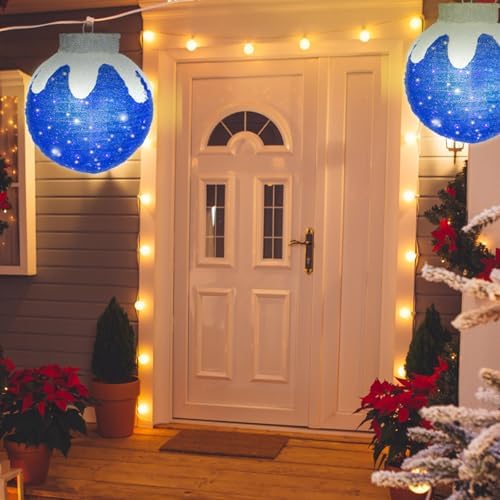 Outdoor Christmas Ornaments, Lighted Pop-Up Holiday Ball Decoration with 80 LED Lights, 8 Light Functions, Lighted Collapsible Christmas Outdoor Decorations for Yard, Patio, Home