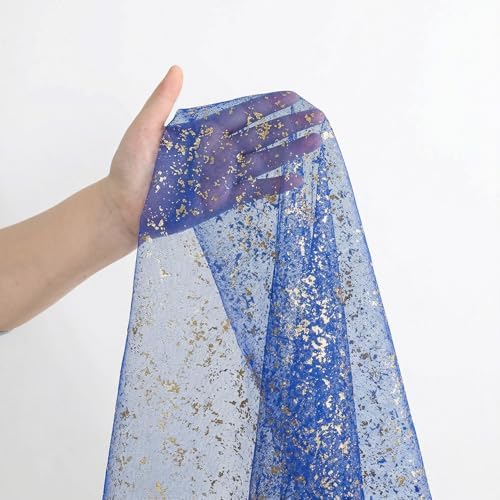 Artoid Mode Blue Gold Gauze Table Runner 59x120 Inch 10FT, Glitter Metallic Foil Sheer Dining Wedding Anniversary Holiday Table Decor for Home Party