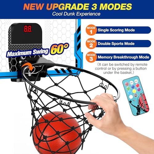 ropoda Indoor Basketball Hoop with Scoreboard & 7 LED Lighting, Mini Hoop