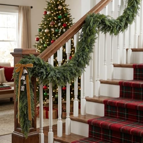 12Ft Christmas Garland,Real Touch Cedar Garland,Realistic Faux Pine Garland