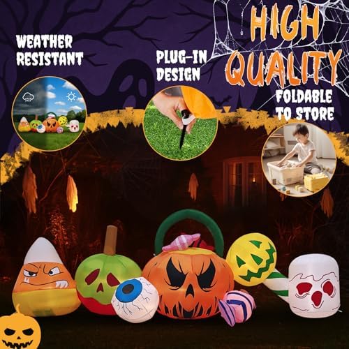 Outvita Halloween Inflatable Pumpkin Candy Combo 8FT, Blow Up Outdoor Decoration with LEDs, Halloween Decor for Yard, Party, Garden