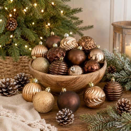 Lunmon 64 Pcs Christmas Ball Ornaments Bronze Copper Brown Gold Xmas Bulbs