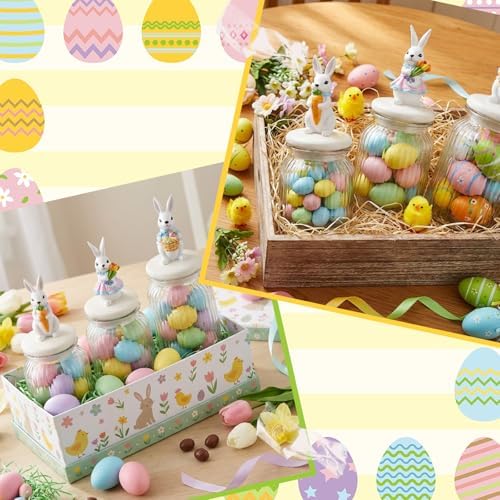 Mimorou 3 Set Easter Cookie Jar with Ceramic Bunny Lid 44oz 33oz 22oz Glass Candy Jar Food Storage Canister with Airtight Lid for Easter Party Spring Tea Table Decoration