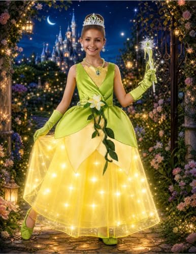 Spooktacular Creations Halloween Girls Frog Princess Dress, Green Fairy Costume for Kids, Fancy Dress for Birthday, Cosplay