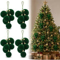 Roowest 4 Sets Large Green Velvet Christmas Ball Clusters Ornaments Decor