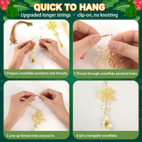 Crystal Ornaments for Christmas Tree Decorations Gold Snowflake Icicles