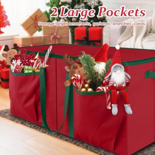 SeasonBliss Christmas Ornament Storage Box, Large Holds 256 Balls, Red