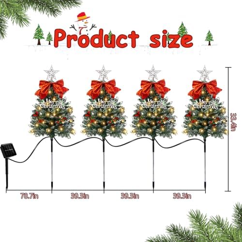 Christmas Tree Solar Pathway Lights Outdoor Decor, 8 Pack, Snowy