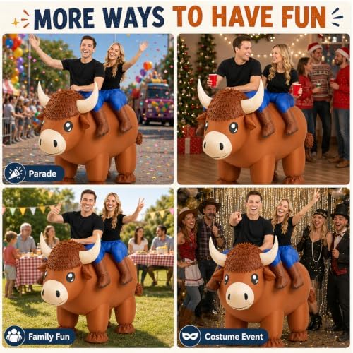Inflatable Highland Cow Costume, 2 Person Ride-On Cow Outfit for Adults