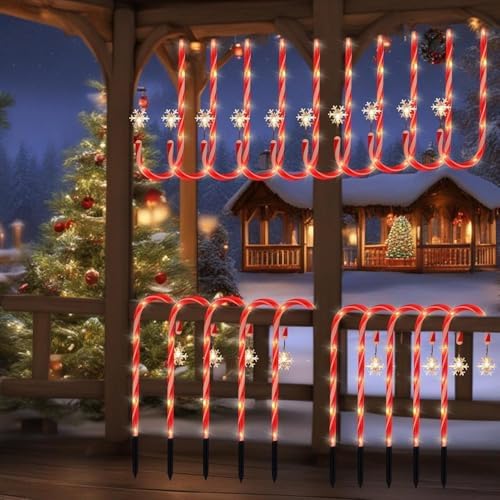 20 Pack Solar Candy Cane Pathway Lights, Warm White Christmas Yard Decor