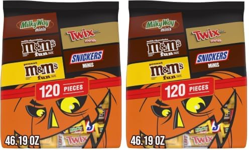 M&M'S, SNICKERS, TWIX & MILKY WAY Milk Chocolate Halloween Candy Bag Variety Pack, Assorted Chocolate Candy for Halloween Party Favors, Trick or Treating and More, 120 Ct Bag (Pack of 2)