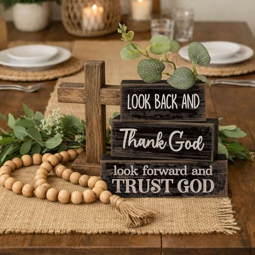 Lineshading 4 Pcs Christian Wooden Block Signs Farmhouse Centerpiece