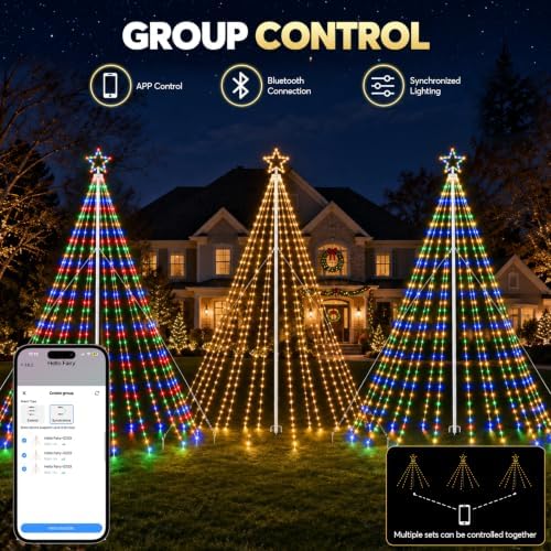 15.7Ft Outdoor Smart Christmas Lights with Flagpole Yard Decor