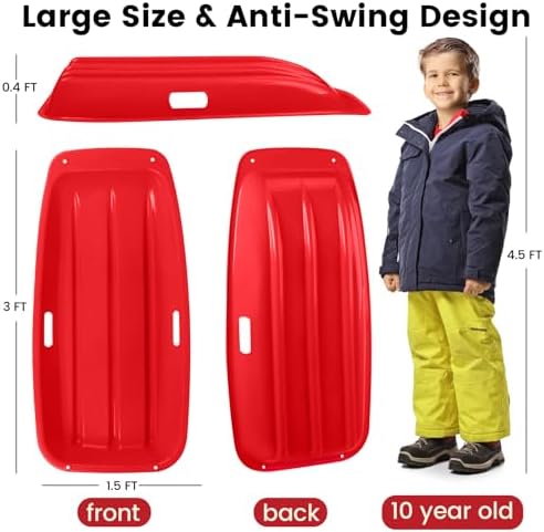 Snow Sled for Kids with 16.5ft Pull Rope & Handle - Cold-Resistant Plastic Toboggan Sled for Winter Downhill Fun - Stackable Lightweight Sled for Adults Outdoor Snow Play(25/36/48in)