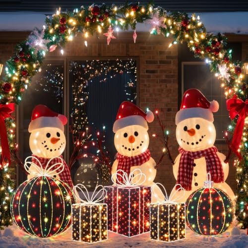 Woanger 5 Pcs Christmas Decorations Outdoor Lighted Metal Flat Gift Boxes