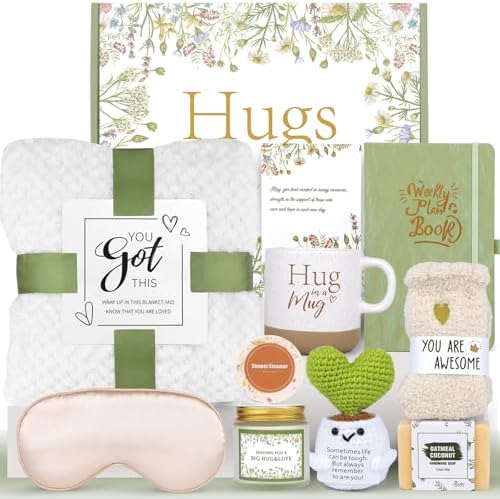 Birthday Gifts for Women New Mom Her Friends w/ Blanket, Gifts Baskets for Women, ,Get Well Soon Self Care Gifts,Spa Care Package After Surgery,Inspirational Sympathy,Feel Better, Cancer Gift, Hug Box