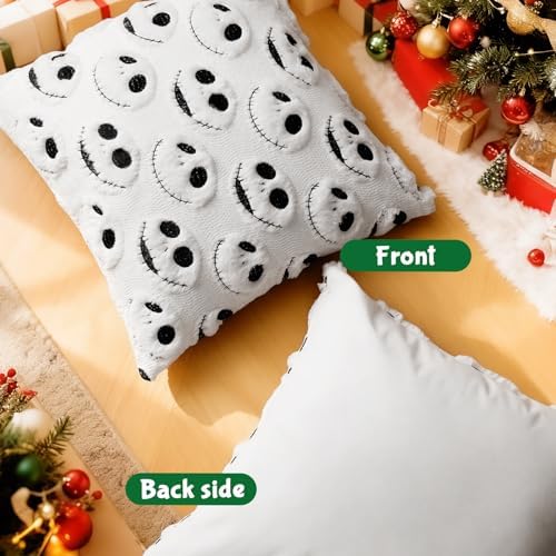 eowvsio 2PCS Halloween Pillow Covers 18x18 inch,Nightmare Be Christmas Throw Pillow Cases,Halloween Decorations Soft Faux Fur Wool Couch Cushion Case for Chair Sofa Bedroom Living Room