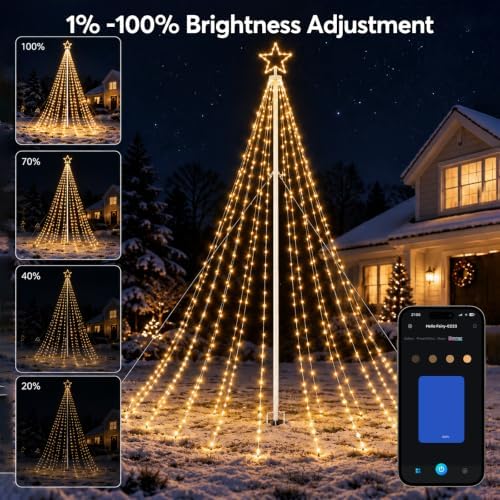 15.7Ft Outdoor Smart Christmas Lights with Flagpole Yard Decor