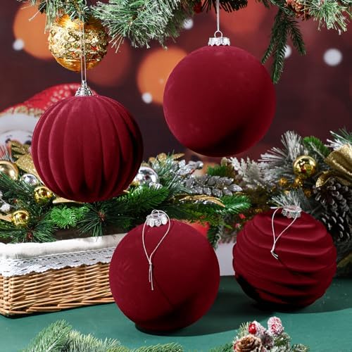 Syhood 8 Pcs 6 Inch Velvet Christmas Balls Large Ornaments, Burgundy