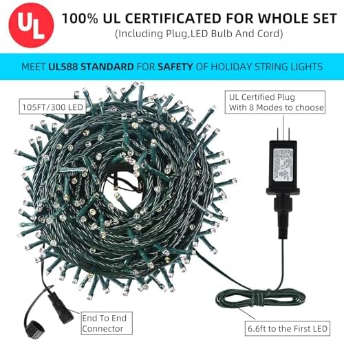 MZD8391 105FT 300LED Christmas Light, Waterproof Christmas Tree Light White