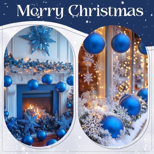 Threan 6 Inch Large Blue Matte Christmas Ball Ornaments for Christmas Tree