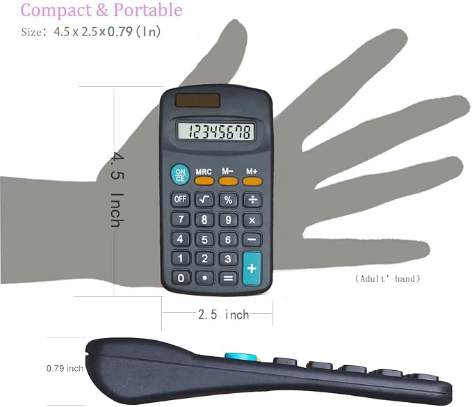 Calculator Small, 4 Function Calculators (Black,Set of 30) | 8 Digit Dual Power Portable Pocket Size Desktop Handheld for Classroom Desktop Home