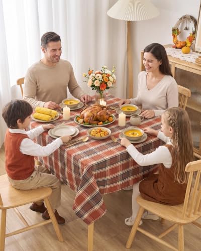 Fall & Thanksgiving Tablecloth Square, Tartan Plaid, 54x54 Inch