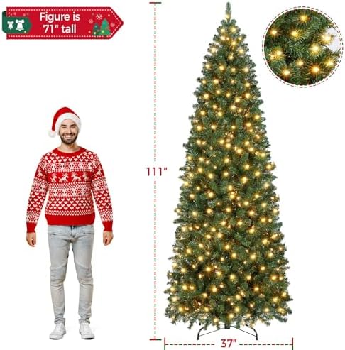 Yaheetech 9ft Pre-lit Pencil Artificial Christmas Tree, Green