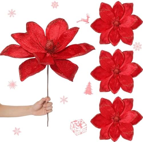 Thiccywoov 8 Pack Large 16'' Christmas Velvet Magnolia Flowers, Burgundy