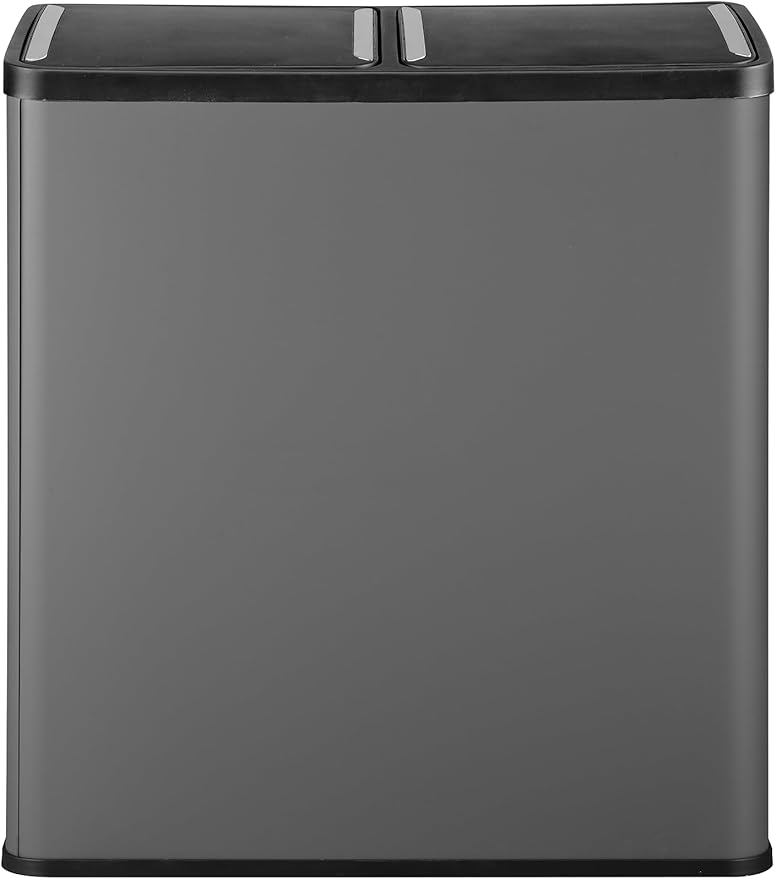Step N' Sort The 18.5 Gallon Extra Large Capacity, Soft-Step, Dual Trash and Recycling Bin with Removable Inner Bins, Grey