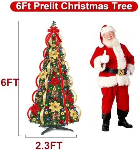 6 Ft Prelit Full Pop Up Christmas Tree, Pop Up Christmas Trees 200 Warm White LED Lights with Remote 8 Lighting Modes & Timer Plug in Collapsible Christmas Trees Outdoor Indoor Party Christmas Decor