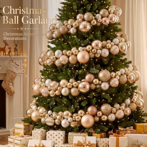 6 ft Christmas Ball Garland, Champagne Gold
