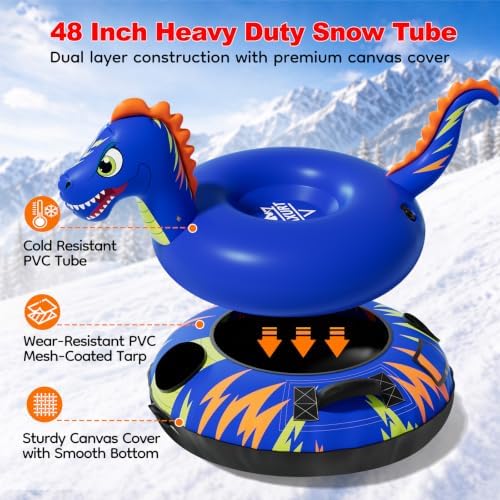48'' Heavy Duty Snow Tube with Canvas Cover, Snow Sled for Kids & Adults