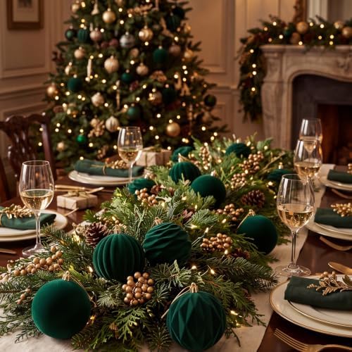 Liliful 3.15 Inch 12 Pcs Velvet Christmas Ornaments Balls, Dark Green