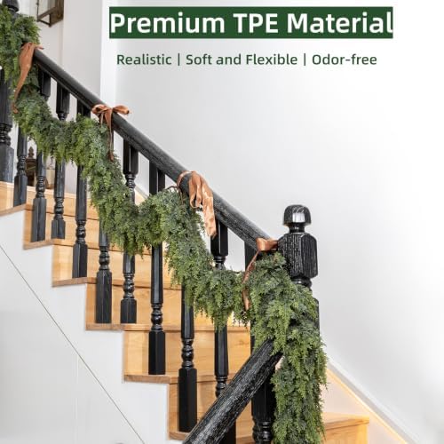 6FT 1Pcs Christmas Cedar Garland Artificial Realistic Soft Thick Green Faux Lush Cedar Pine Garland for Fireplace Mantel Stairs Doorframe Table Porch Indoor Outdoor Holiday Decor