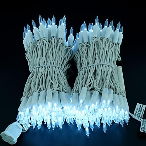 YULETIME 200 Cool White LED Christmas Lights, 66 ft White Wire String Light
