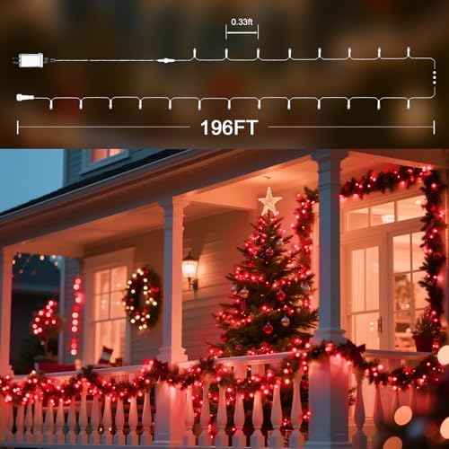 196 FT 500 LED String Lights Outdoor Indoor, Christams String Lights Waterproof 8 Modes & Timer, Fairy Lights Plug in for Bedroom, Weeding, Patio, Party, Christmas Decor (Red)