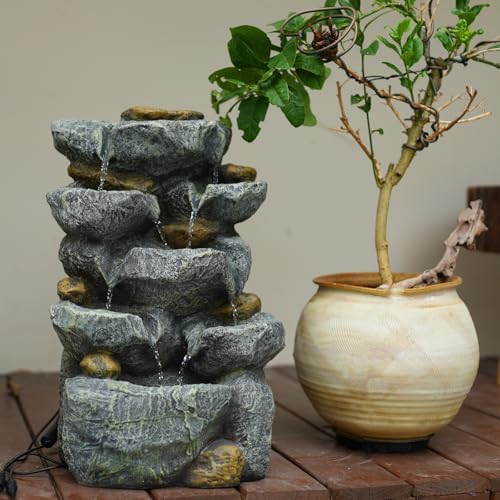 Solar Water Fountain Outdoor Cascading Design 5 Tier Feature Fountains
