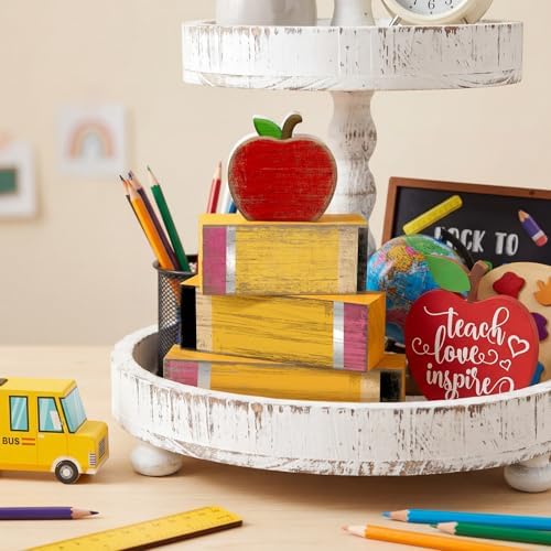 Lineshading 4 Pcs Back To School Table Decor Wooden Apple Block Signs