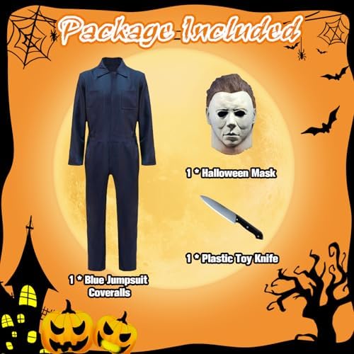 Adult Navy Blue Jumpsuit Coveralls with Mask And Classic Knife