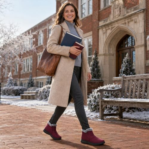 SHIBEVER Winter Snow Boots for Women: Slip On Ankle Fur Lined Warm Boot