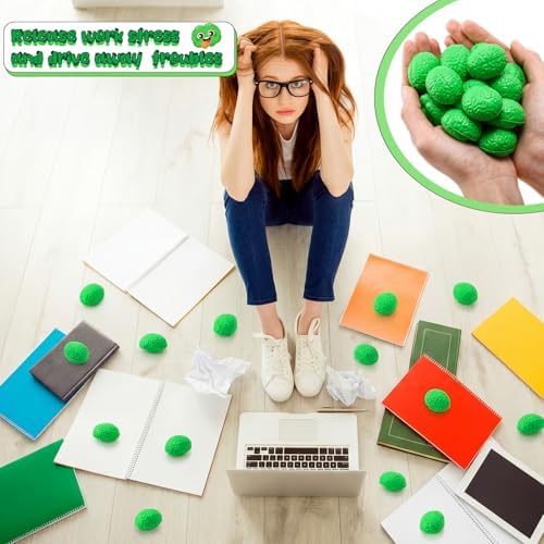 Skylety 100 Pcs Brain Balls Bulk Halloween Funny Toy, Green, Mini